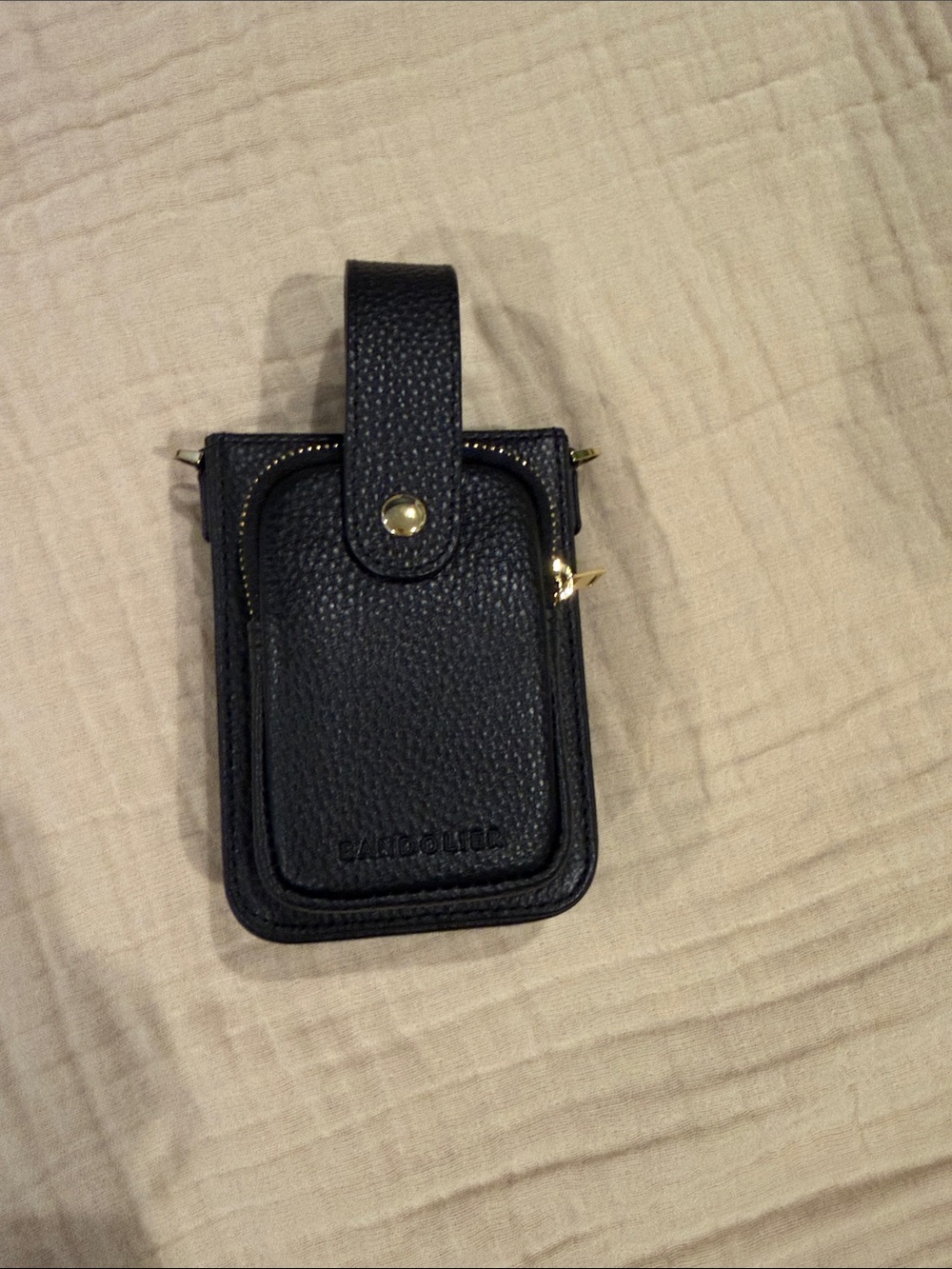 Bandolier Hailey Phone Holster Black Pebbled Leather with Snap and Zip, no strap